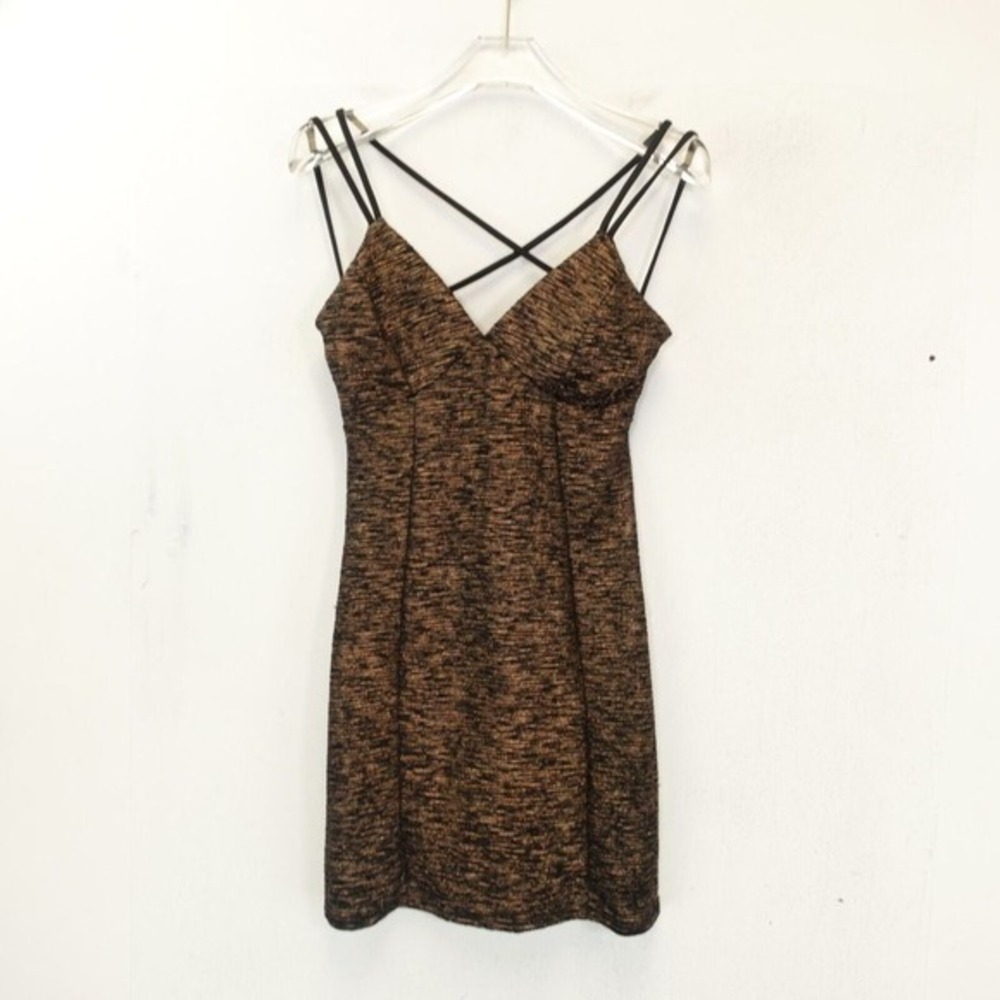 Vintage WINDSOR Womens Mini Dress XS Brown‎ Metallic Fitted Y2K Cocktail Sparkle